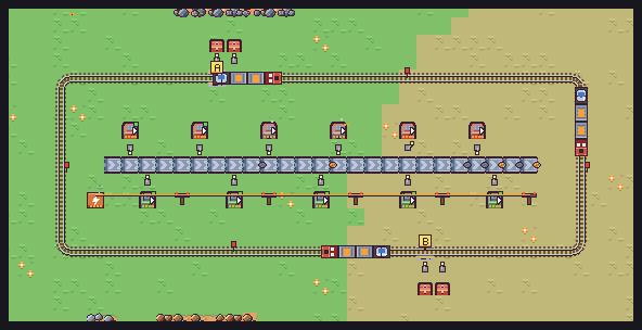 Three trains sharing a loop with block signals